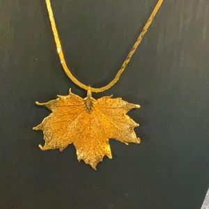 Gold tone leaf pendant with 16” chain